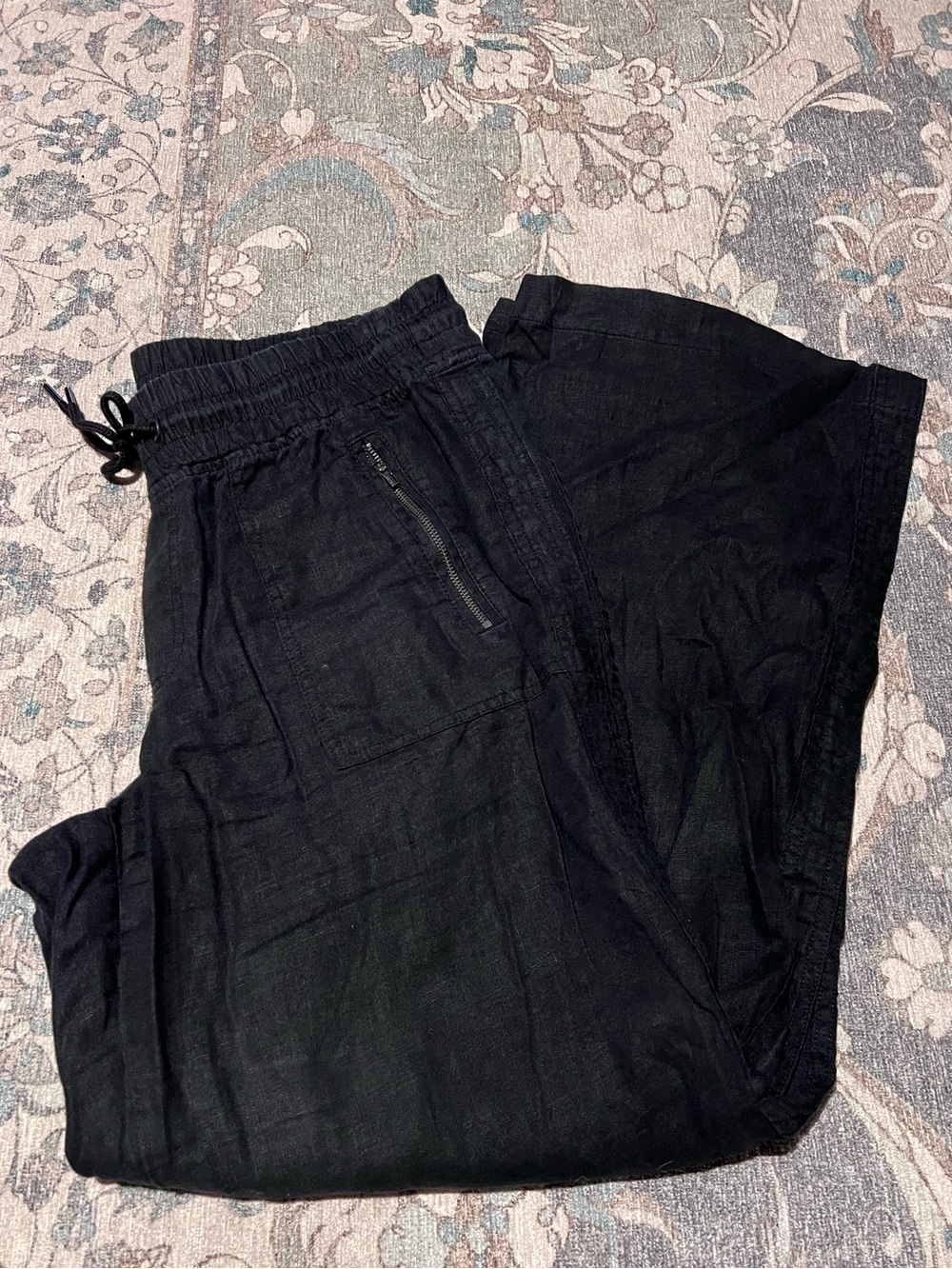 Athleta Cabo Linen Wide Leg Pants Black Size 12